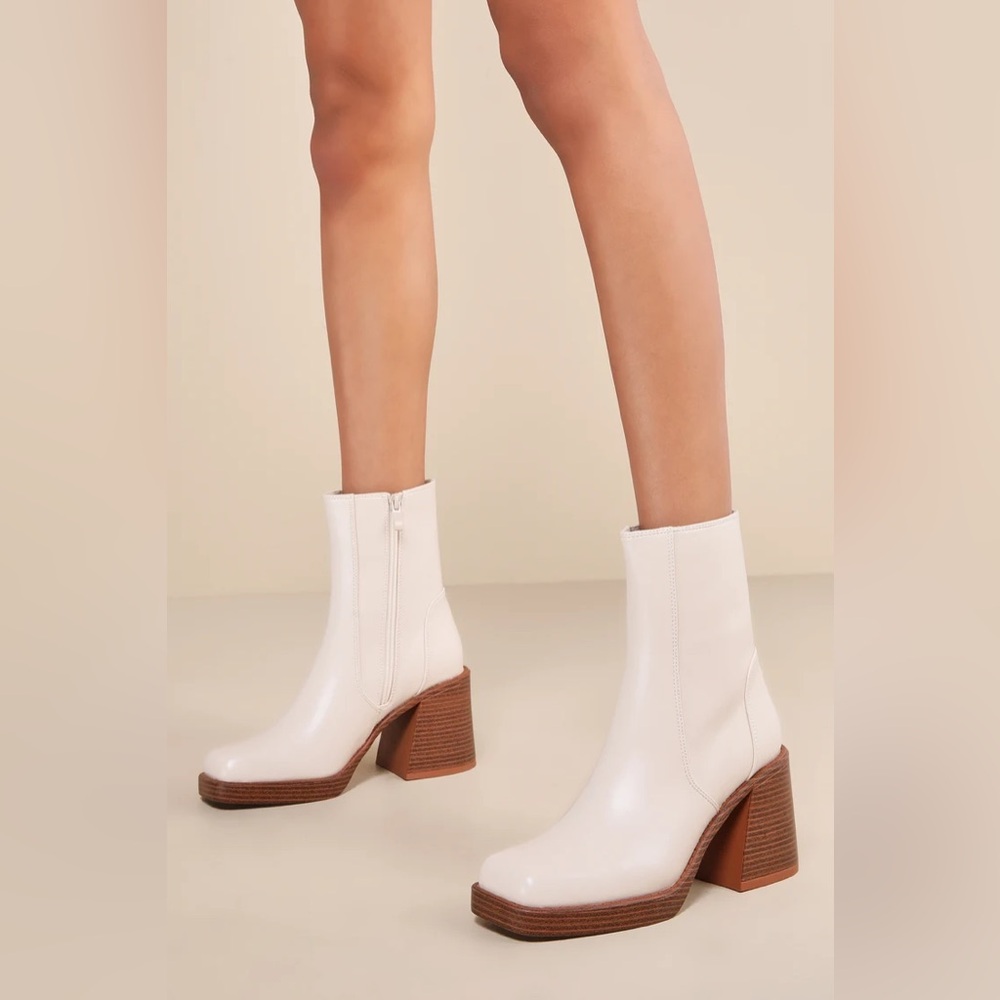 Lulus Lenny Bone Square Toe Mid-Calf Boots